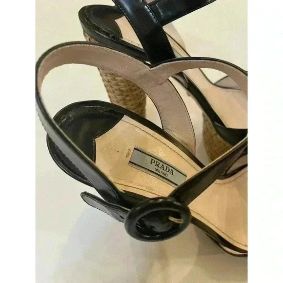 Prada Platform Sandals Wicker Black Patent Leather High Heels Pumps EU 40 US 10 - Picture 14 of 16